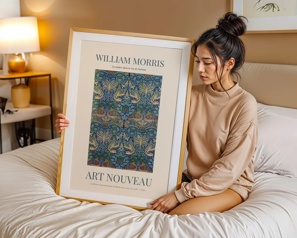 Arts and crafts floral poster in William Morris style with a bold repeating pattern in rich jewel greens and warm ochre tones. — photo 7