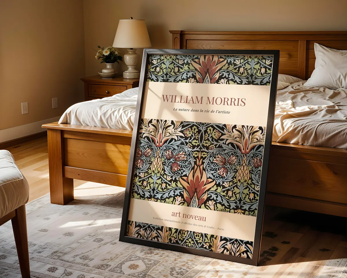 Vintage William Morris style floral poster with intricate botanical pattern in saturated deep greens and burgundy jewel tones. — photo 4