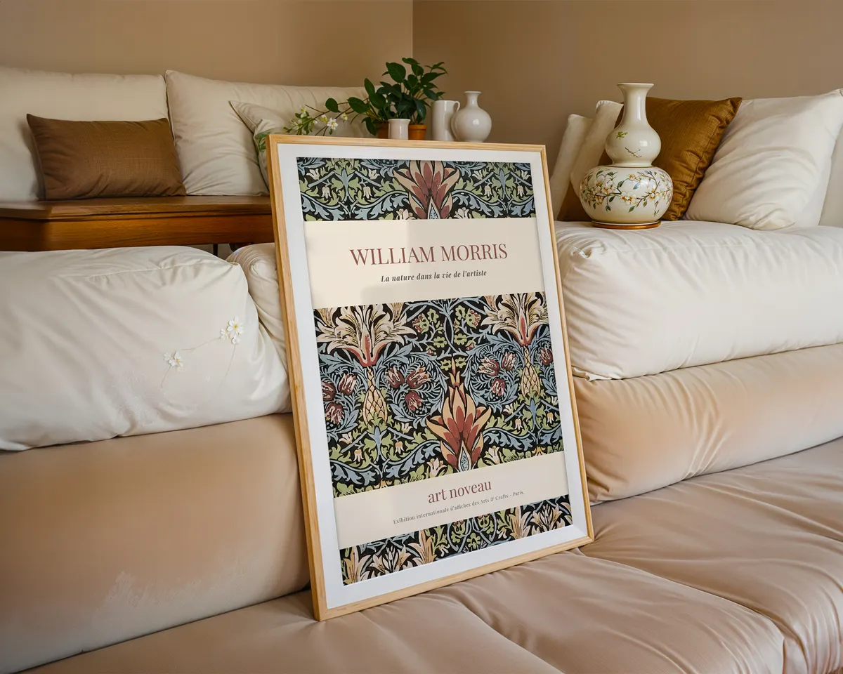 Vintage William Morris style floral poster with intricate botanical pattern in saturated deep greens and burgundy jewel tones. — photo 6