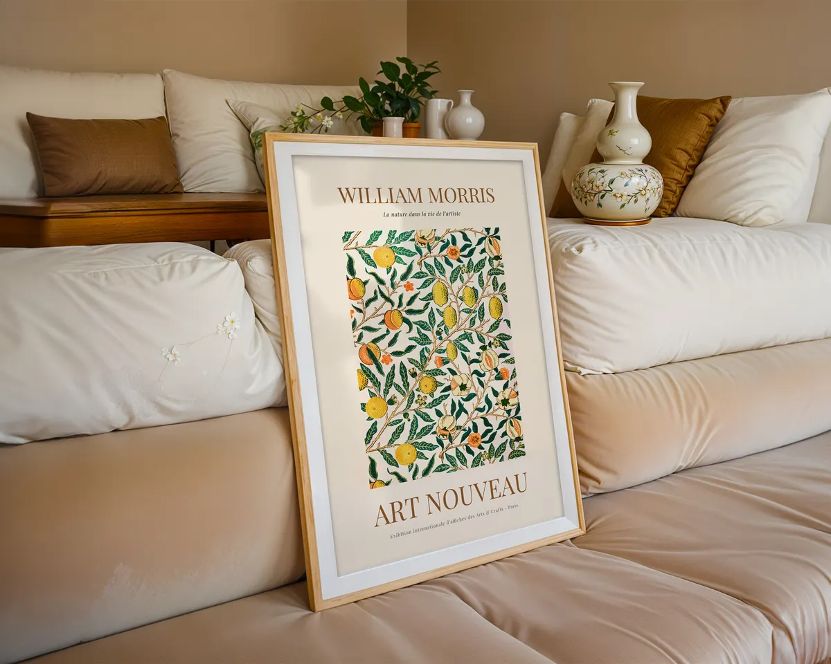 Cottagecore botanical poster in William Morris style with romantic Victorian garden blooms in muted jewel tones on a warm ground. — photo 6
