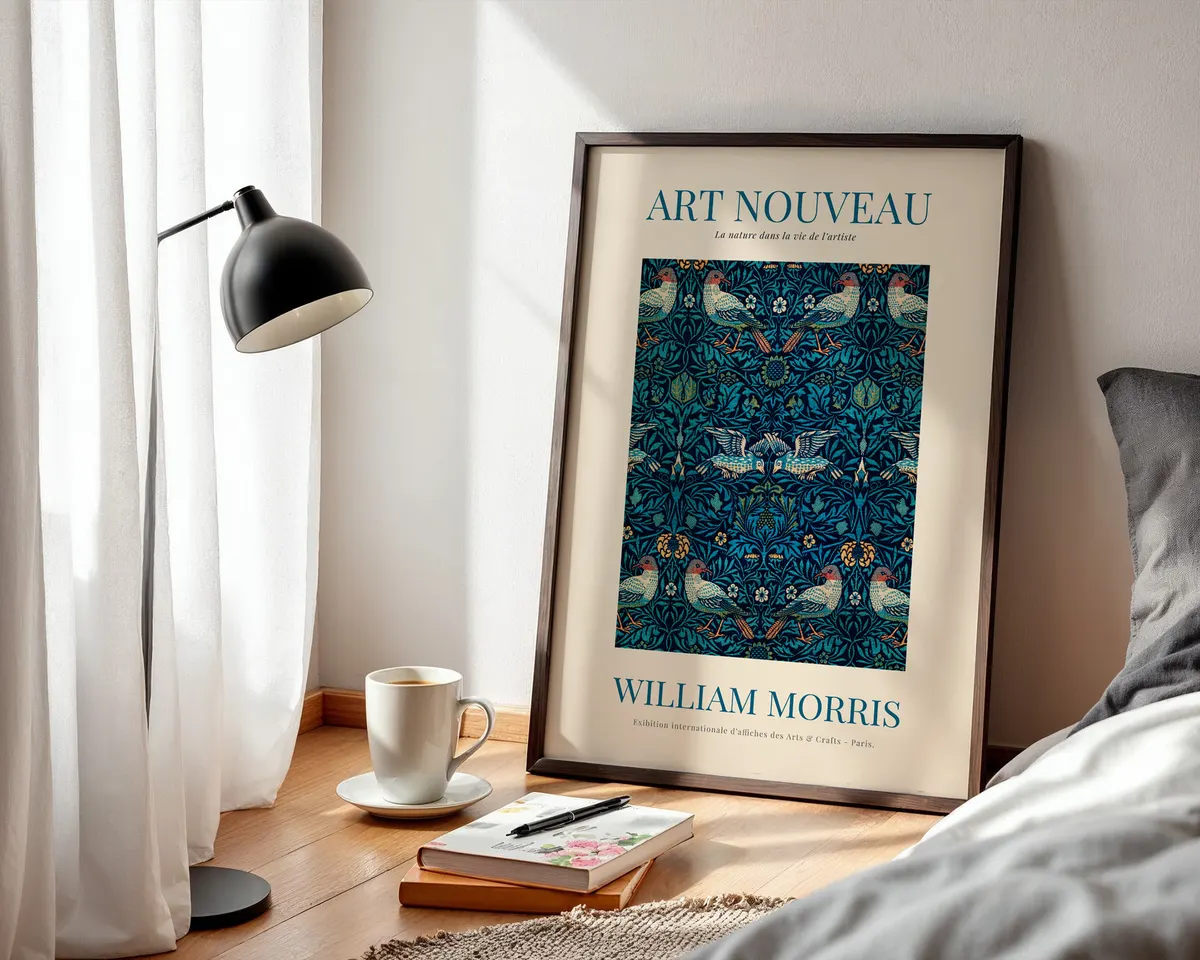Victorian pattern poster in William Morris style with a dense vertical botanical composition in jewel tones and warm browns. — photo 3
