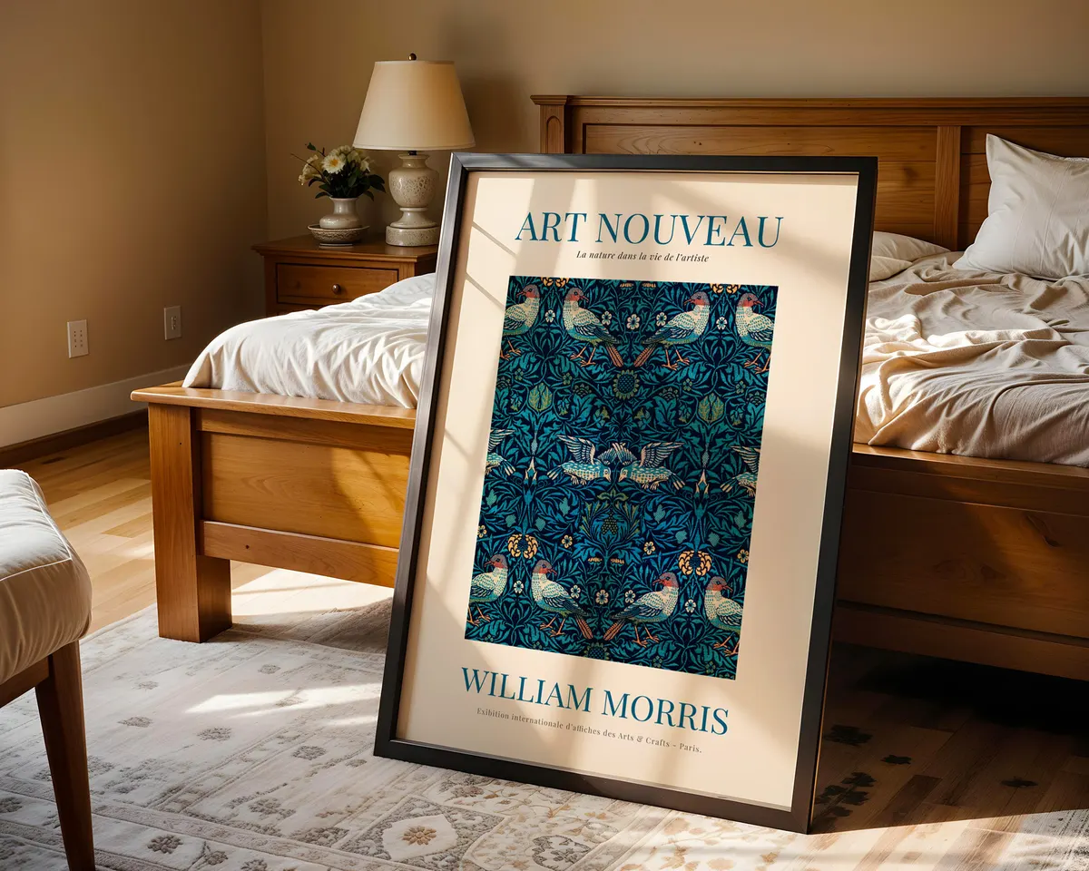 Victorian pattern poster in William Morris style with a dense vertical botanical composition in jewel tones and warm browns. — photo 4