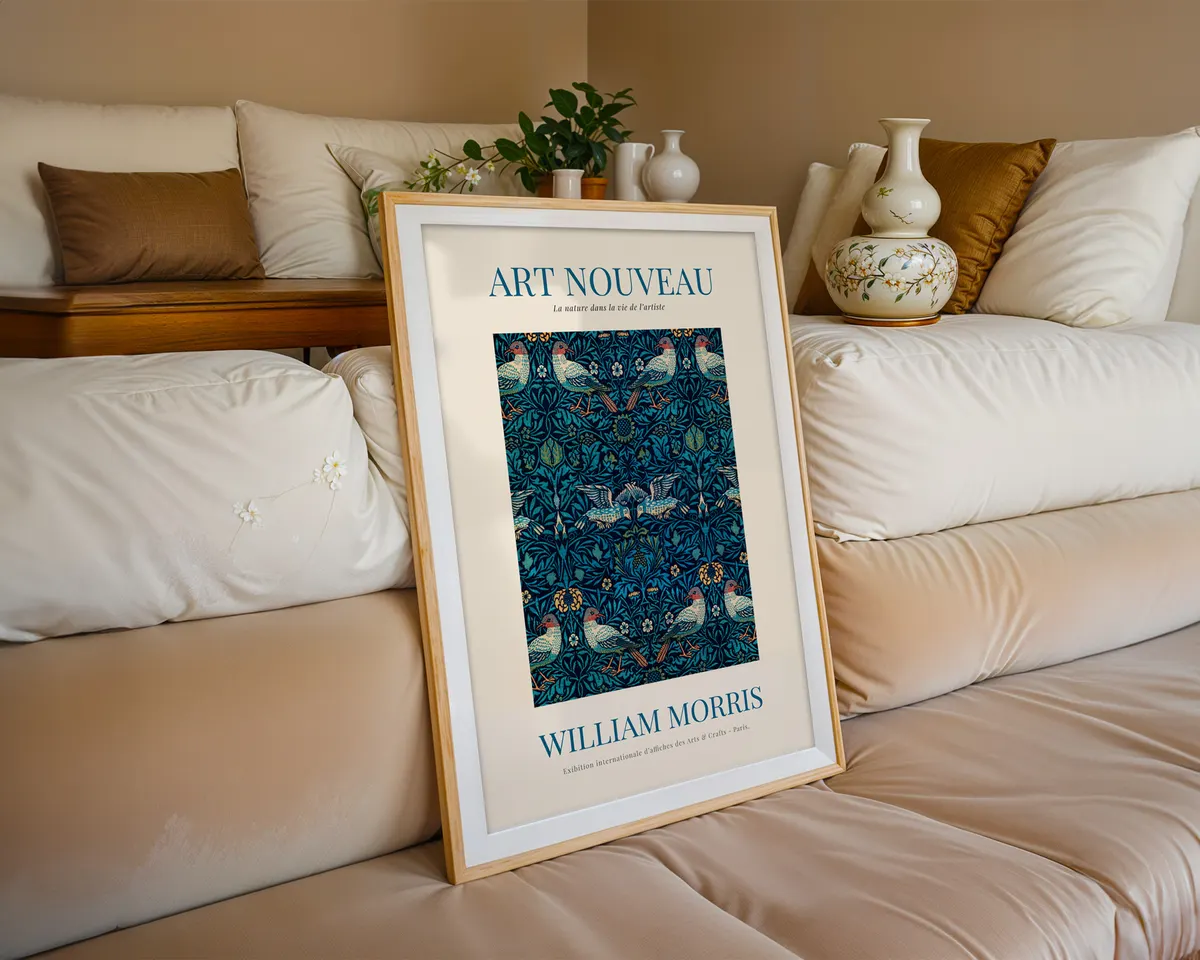 Victorian pattern poster in William Morris style with a dense vertical botanical composition in jewel tones and warm browns. — photo 6