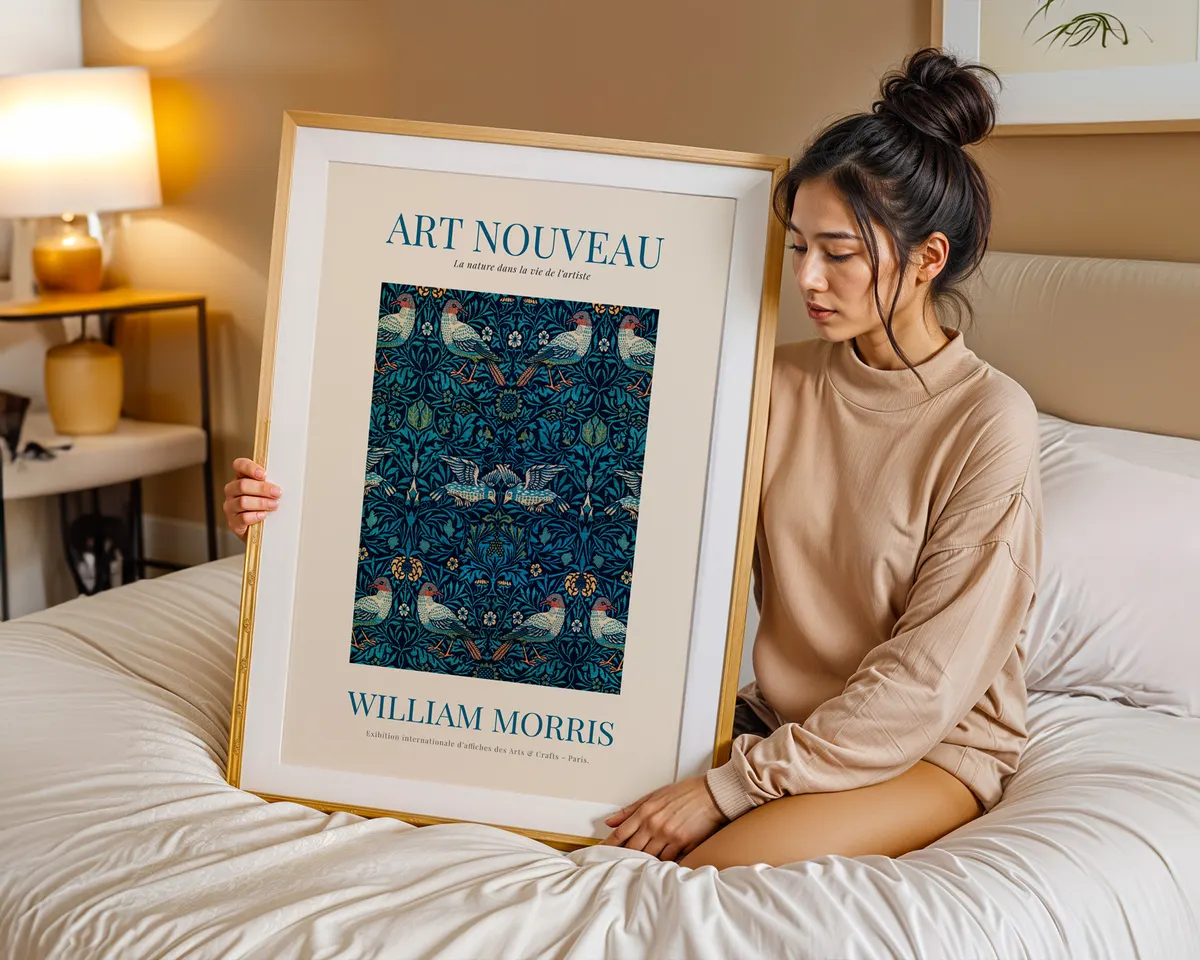 Victorian pattern poster in William Morris style with a dense vertical botanical composition in jewel tones and warm browns. — photo 7