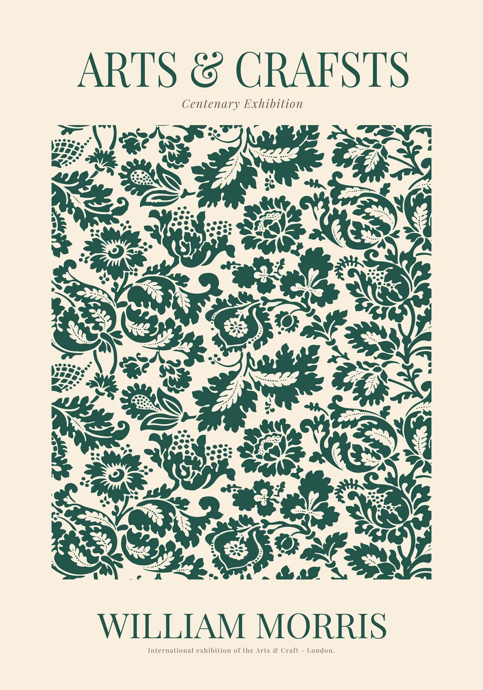 Classic William Morris arts and crafts floral poster with a timeless Victorian repeating pattern in jewel tones and warm earth hues.