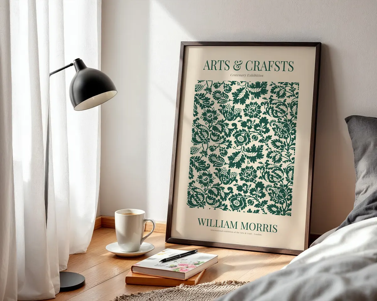 Classic William Morris arts and crafts floral poster with a timeless Victorian repeating pattern in jewel tones and warm earth hues. — photo 3