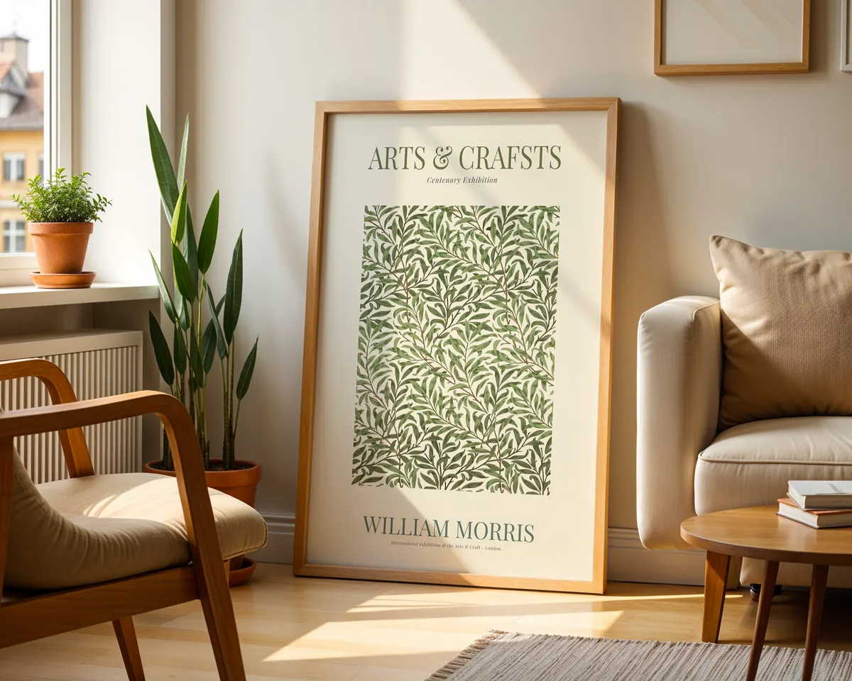 Vintage style William Morris botanical art nouveau poster with abundant interwoven leaves and blooms in warm amber, ochre and forest green. — photo 2