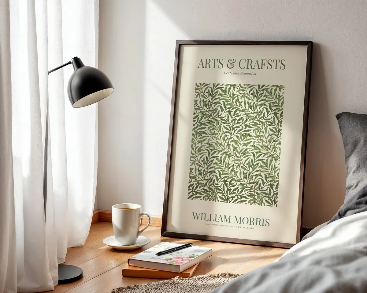 Vintage style William Morris botanical art nouveau poster with abundant interwoven leaves and blooms in warm amber, ochre and forest green. — photo 3