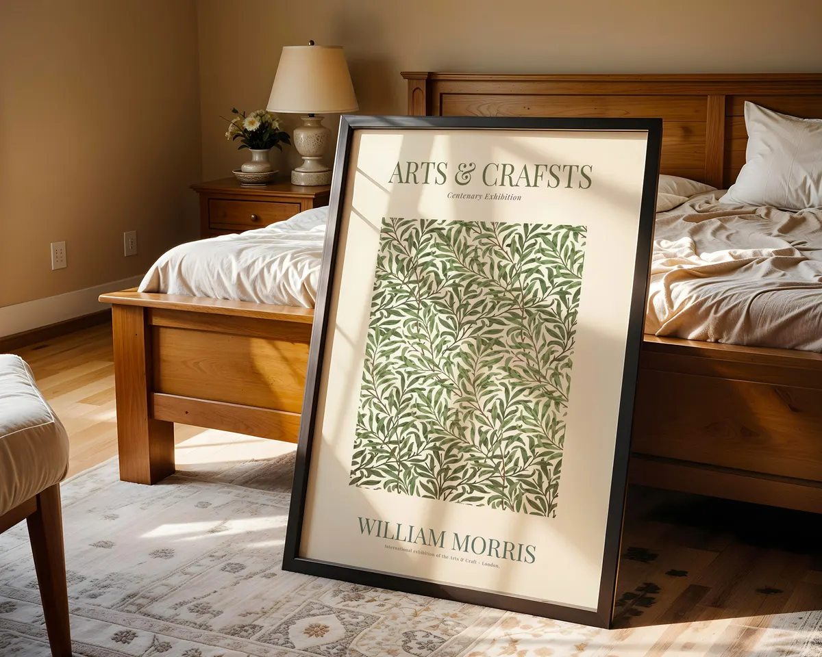 Vintage style William Morris botanical art nouveau poster with abundant interwoven leaves and blooms in warm amber, ochre and forest green. — photo 4