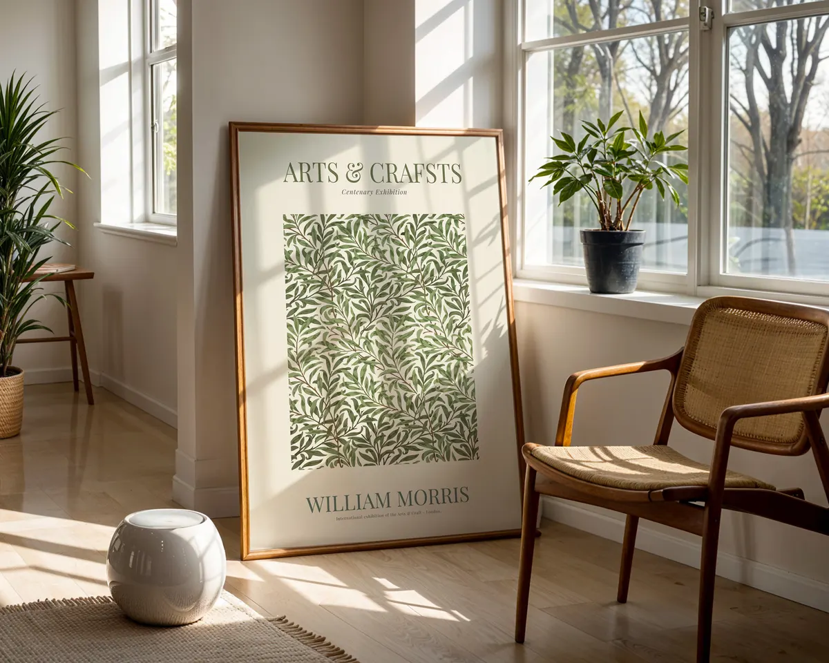 Vintage style William Morris botanical art nouveau poster with abundant interwoven leaves and blooms in warm amber, ochre and forest green. — photo 5