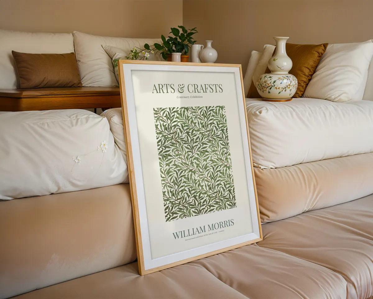 Vintage style William Morris botanical art nouveau poster with abundant interwoven leaves and blooms in warm amber, ochre and forest green. — photo 6