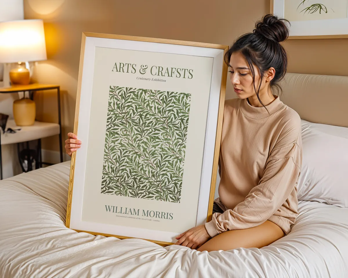 Vintage style William Morris botanical art nouveau poster with abundant interwoven leaves and blooms in warm amber, ochre and forest green. — photo 7