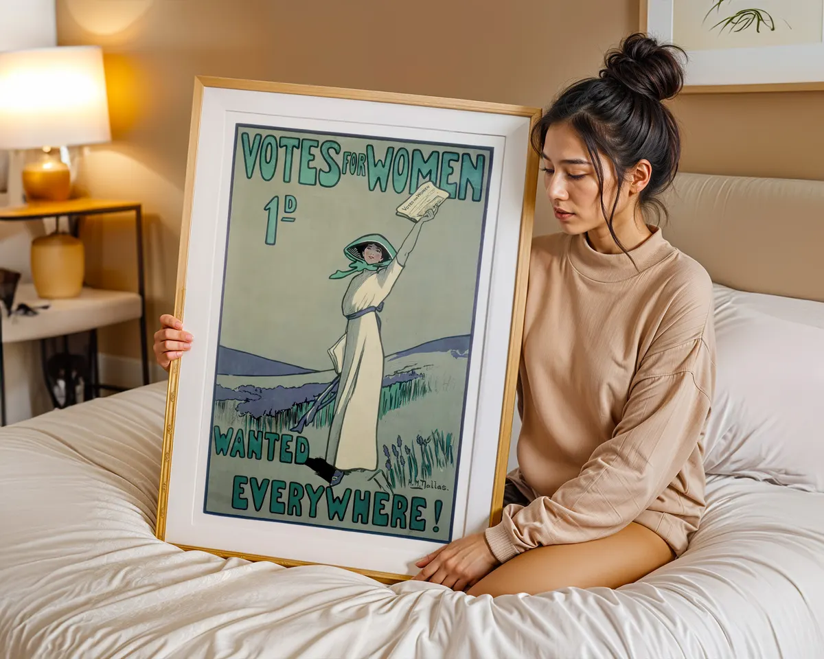 Vintage style Votes for Women suffragette poster with bold typographic protest design in a historical feminist activism aesthetic. — photo 7
