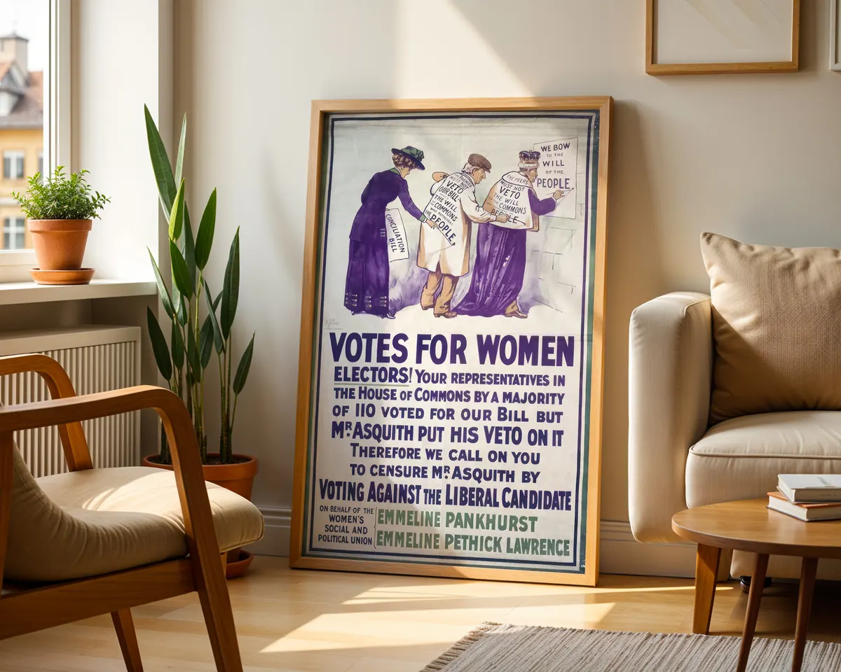 Purple and white Votes for Women suffragette poster with bold typography in the violet tones of the women's rights movement. — photo 2