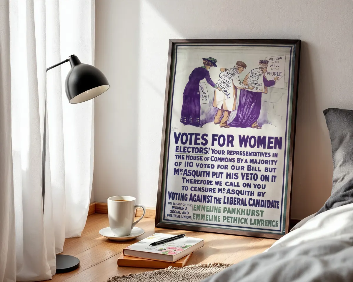 Purple and white Votes for Women suffragette poster with bold typography in the violet tones of the women's rights movement. — photo 3