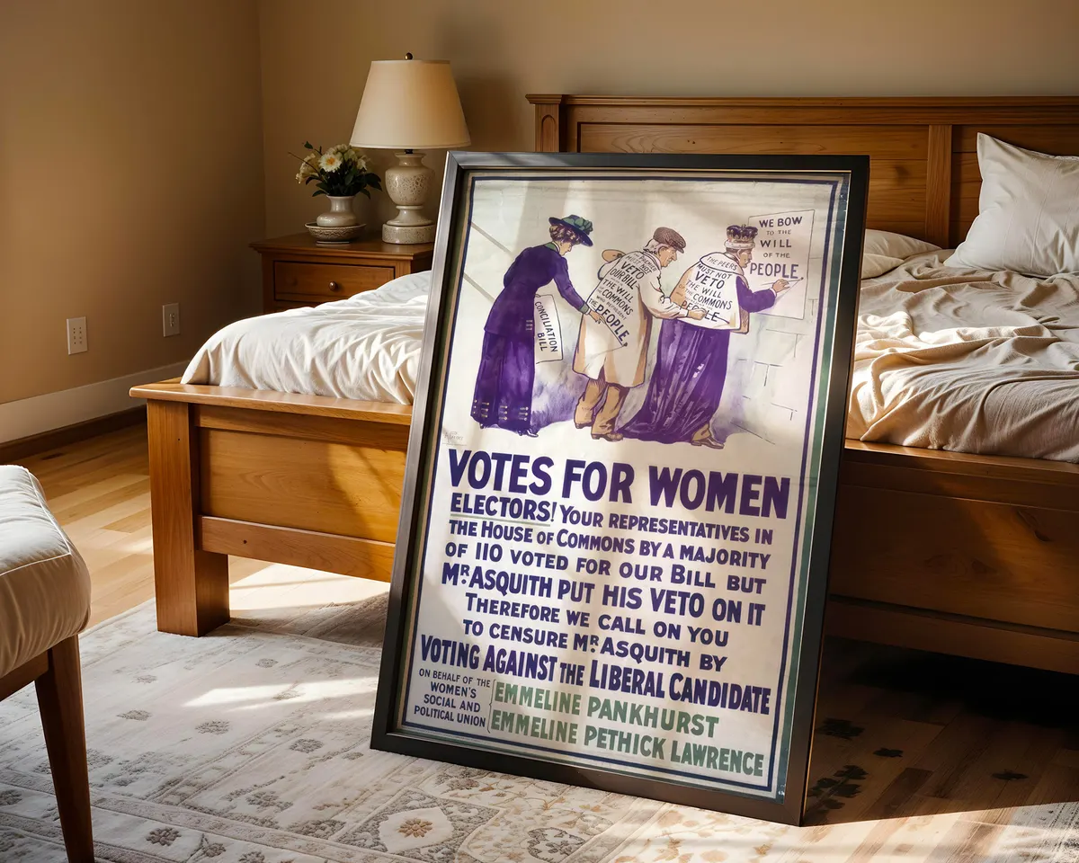 Purple and white Votes for Women suffragette poster with bold typography in the violet tones of the women's rights movement. — photo 4