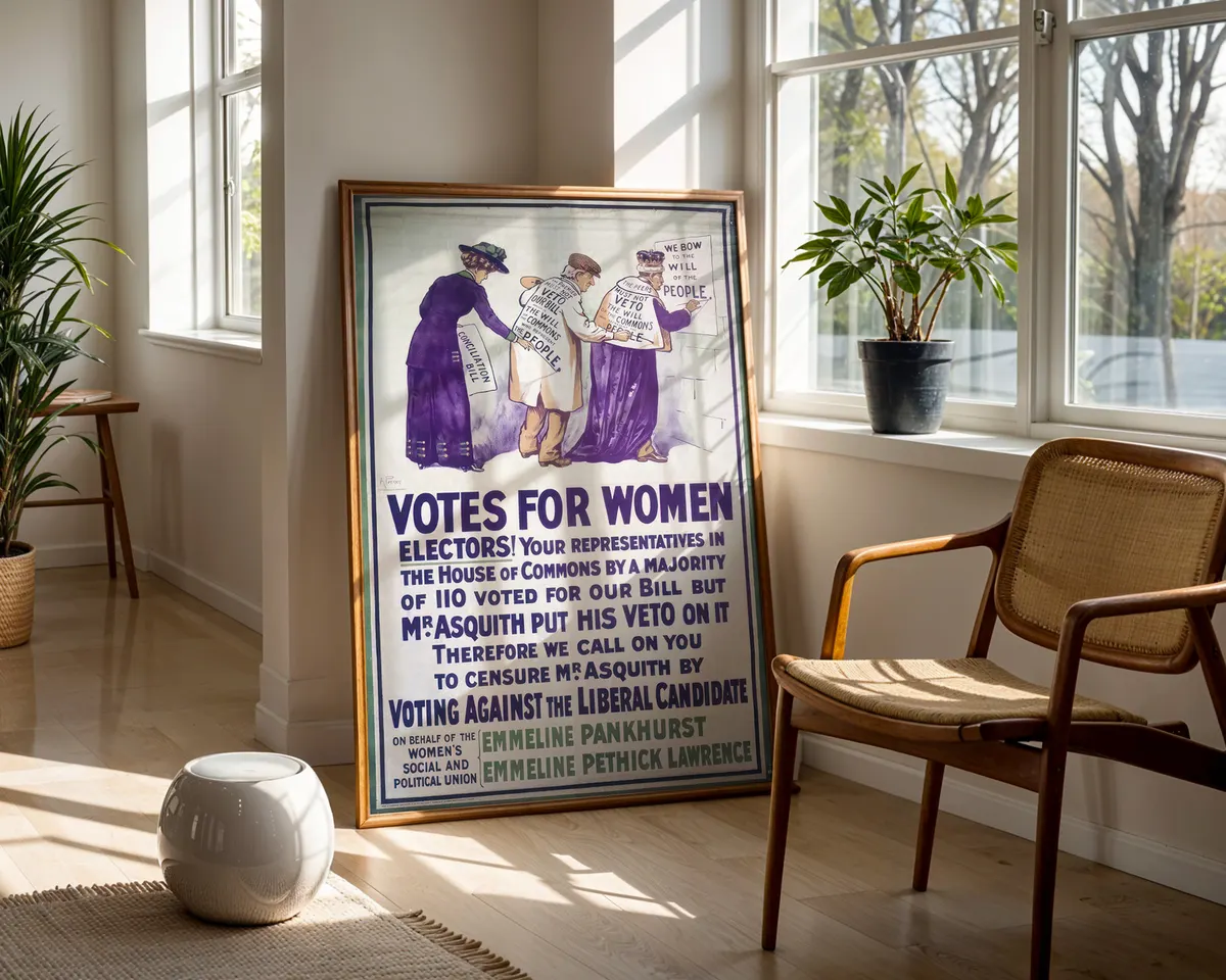 Purple and white Votes for Women suffragette poster with bold typography in the violet tones of the women's rights movement. — photo 5