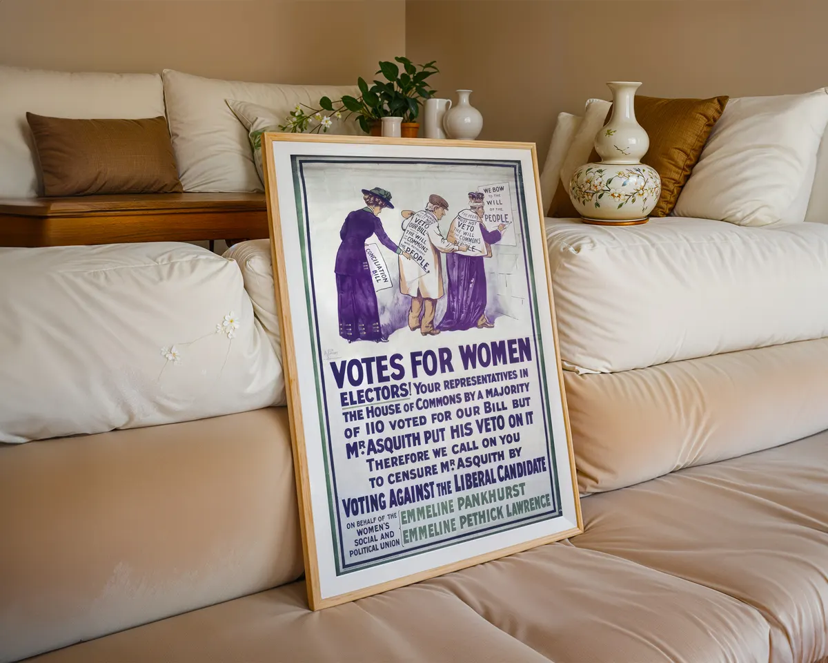 Purple and white Votes for Women suffragette poster with bold typography in the violet tones of the women's rights movement. — photo 6