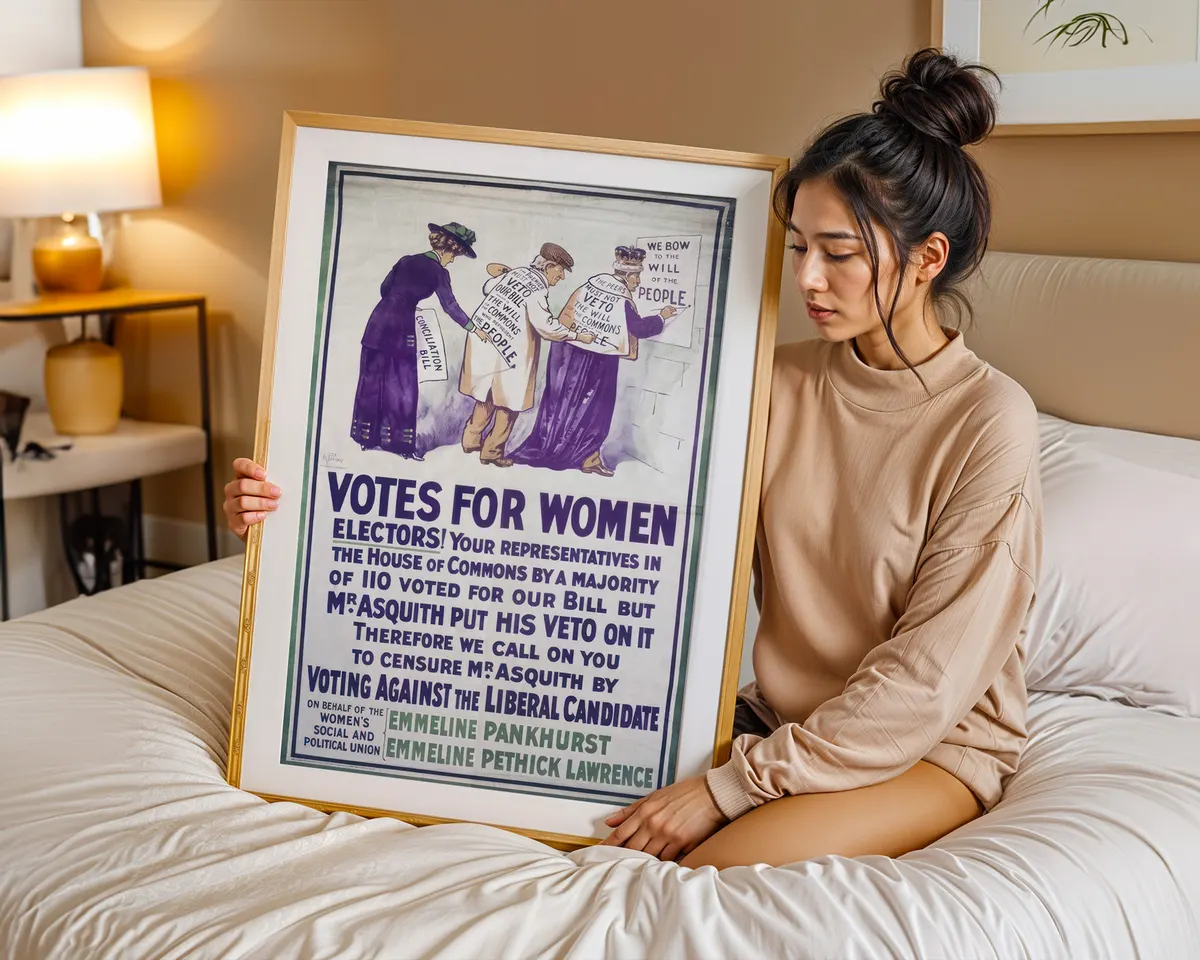 Purple and white Votes for Women suffragette poster with bold typography in the violet tones of the women's rights movement. — photo 7