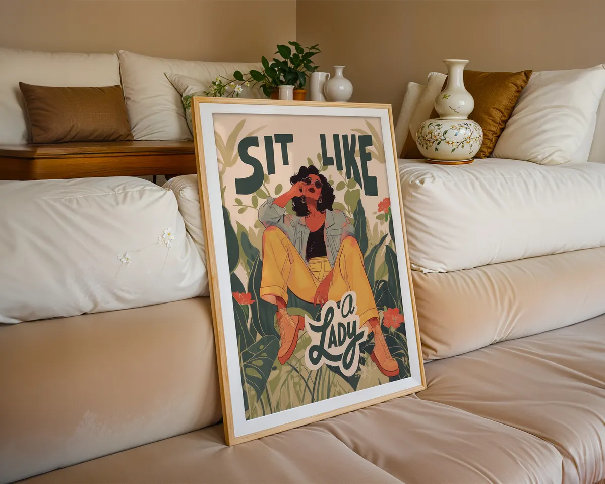 Graphic feminist poster of a woman sitting freely with bold typography and a striking bold colour palette. — photo 6