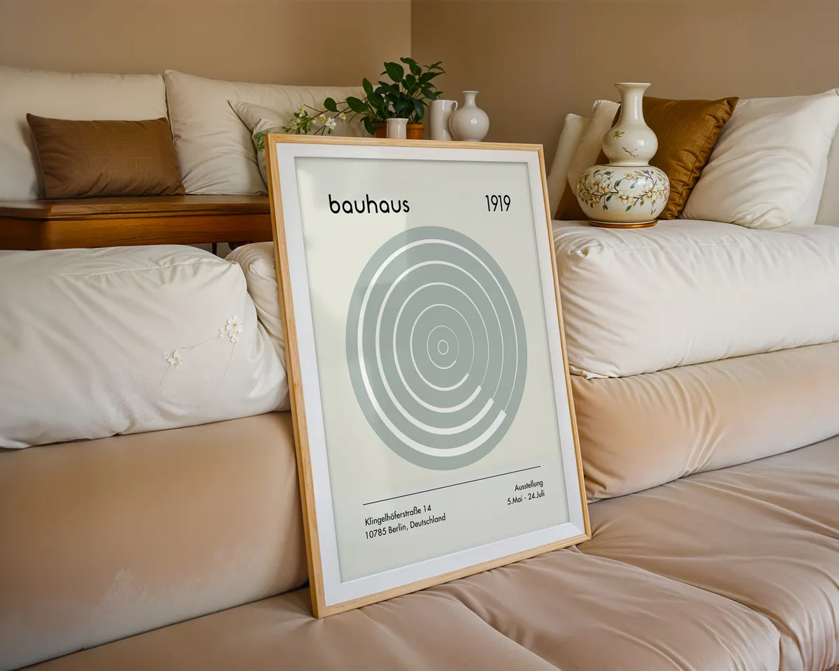Minimalist Bauhaus style poster with precise geometric shapes and modernist typography in grey and white tones. — photo 6