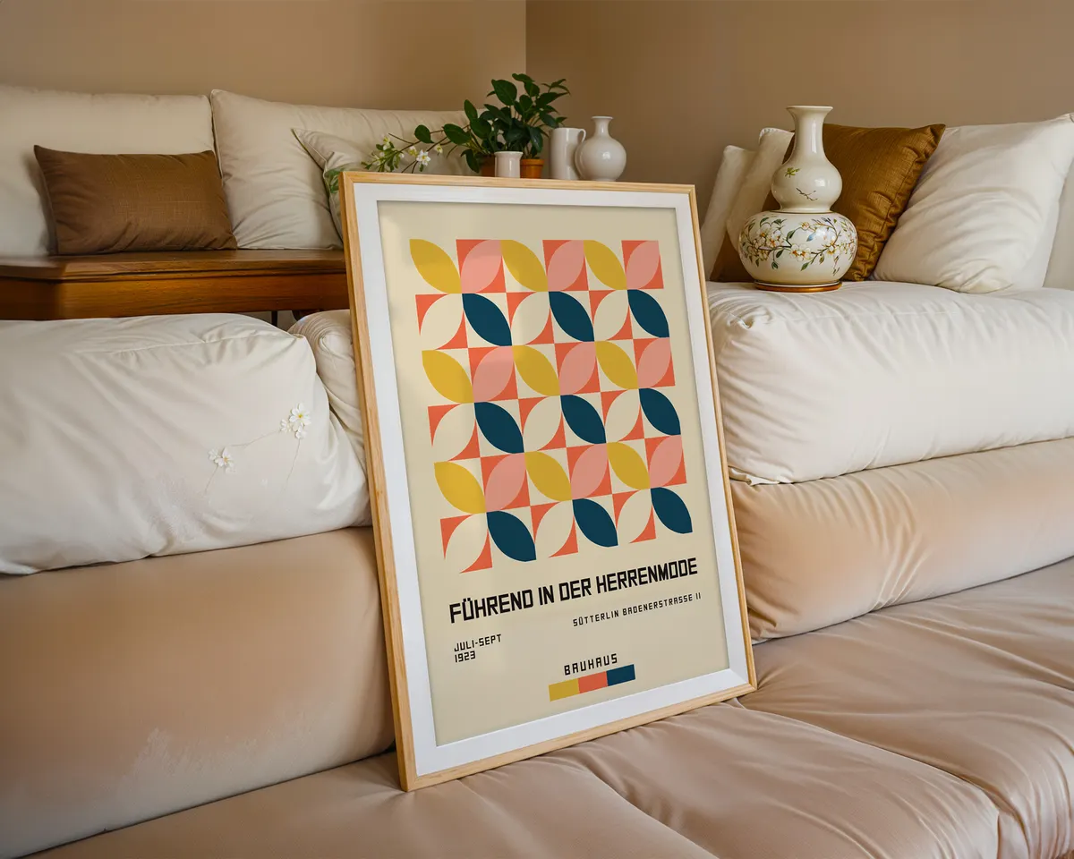 Bauhaus geometric pattern poster with repeating modernist shapes in primary and secondary colour blocks. — photo 6