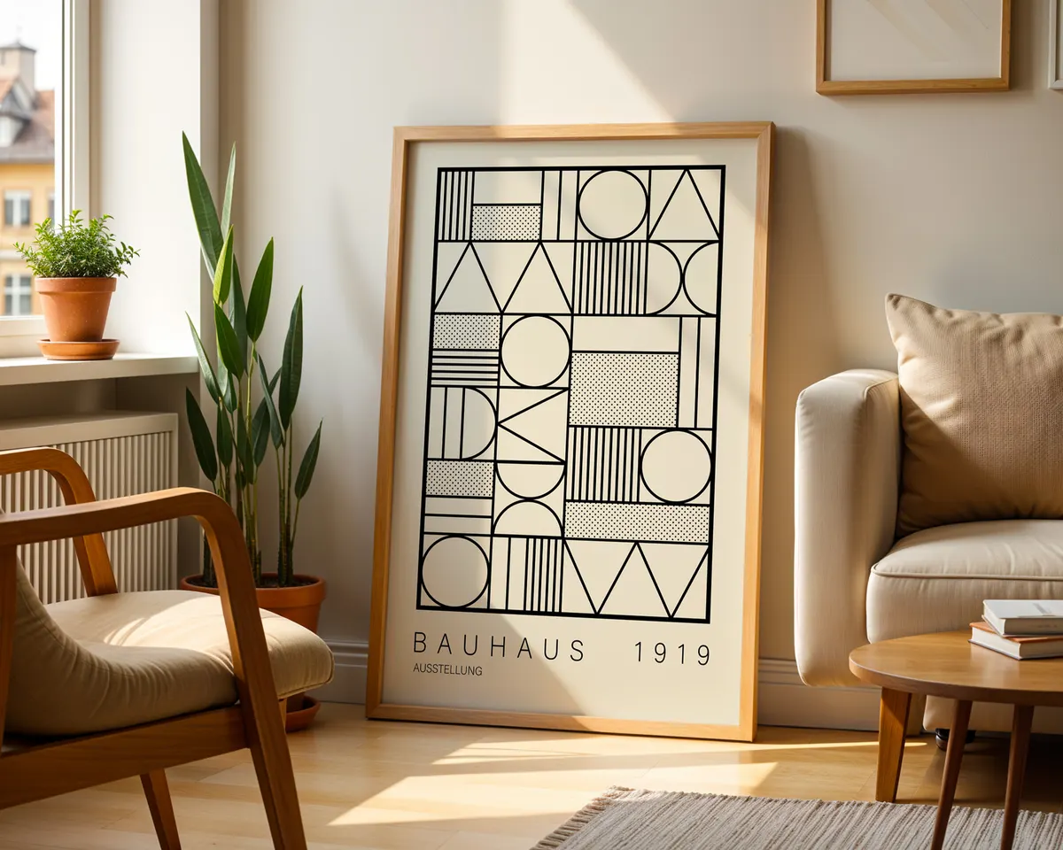 Black and white Bauhaus geometric poster with stark modernist shapes and structured typography in high contrast. — photo 2