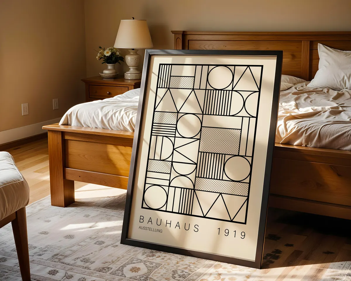 Black and white Bauhaus geometric poster with stark modernist shapes and structured typography in high contrast. — photo 4