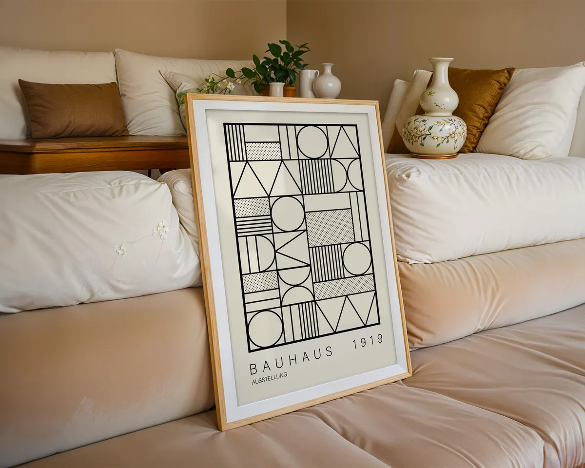 Black and white Bauhaus geometric poster with stark modernist shapes and structured typography in high contrast. — photo 6