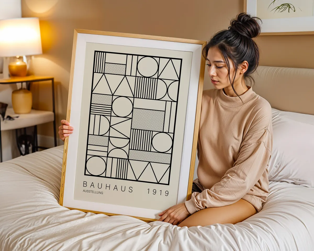 Black and white Bauhaus geometric poster with stark modernist shapes and structured typography in high contrast. — photo 7