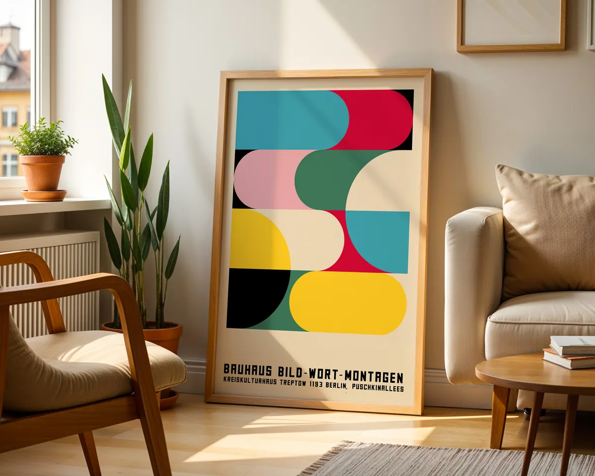 Classic Bauhaus geometric poster with primary colour blocks, clean shapes and modernist typographic elements. — photo 2