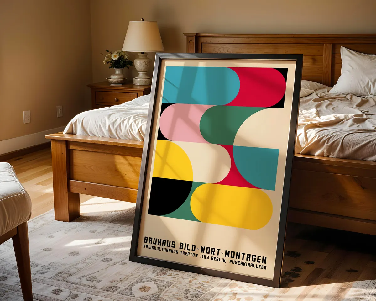 Classic Bauhaus geometric poster with primary colour blocks, clean shapes and modernist typographic elements. — photo 4