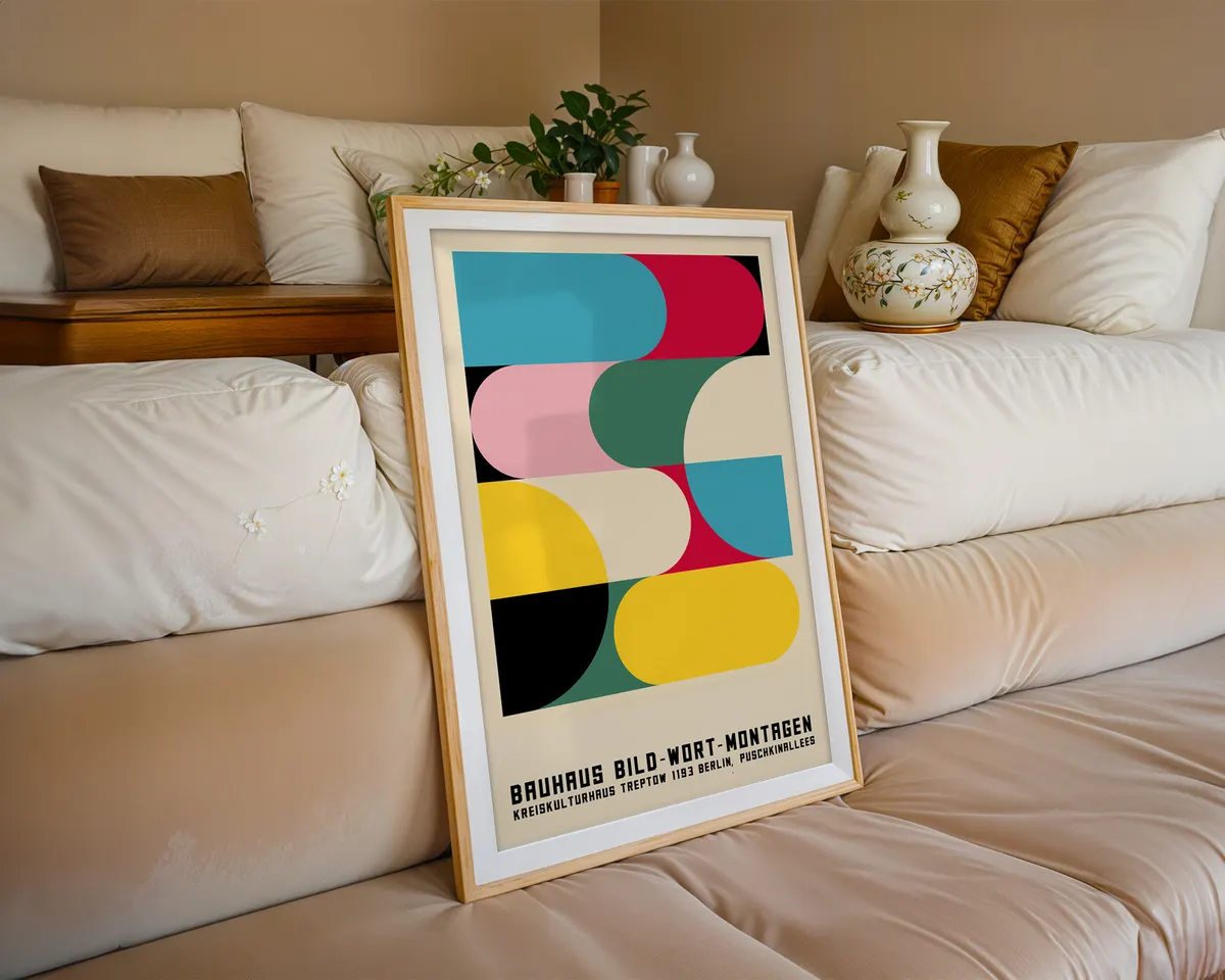 Classic Bauhaus geometric poster with primary colour blocks, clean shapes and modernist typographic elements. — photo 6