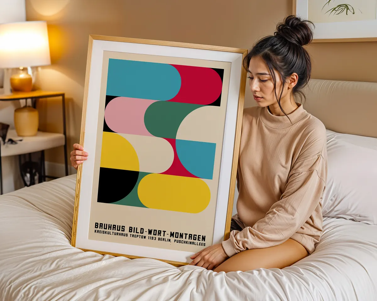 Classic Bauhaus geometric poster with primary colour blocks, clean shapes and modernist typographic elements. — photo 7
