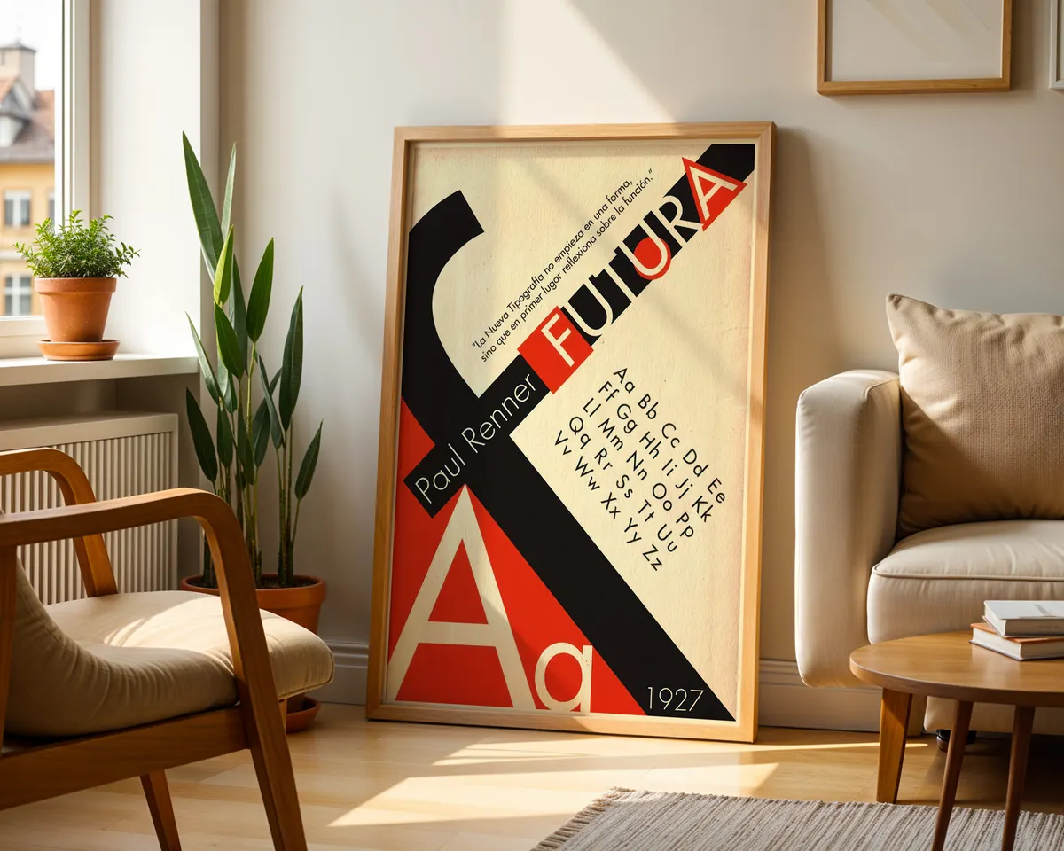 Typographic poster celebrating the Futura typeface with clean geometric sans-serif letterforms in a modernist layout. — photo 2