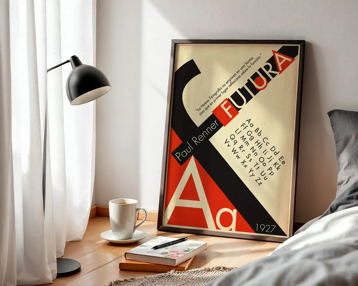 Typographic poster celebrating the Futura typeface with clean geometric sans-serif letterforms in a modernist layout. — photo 3
