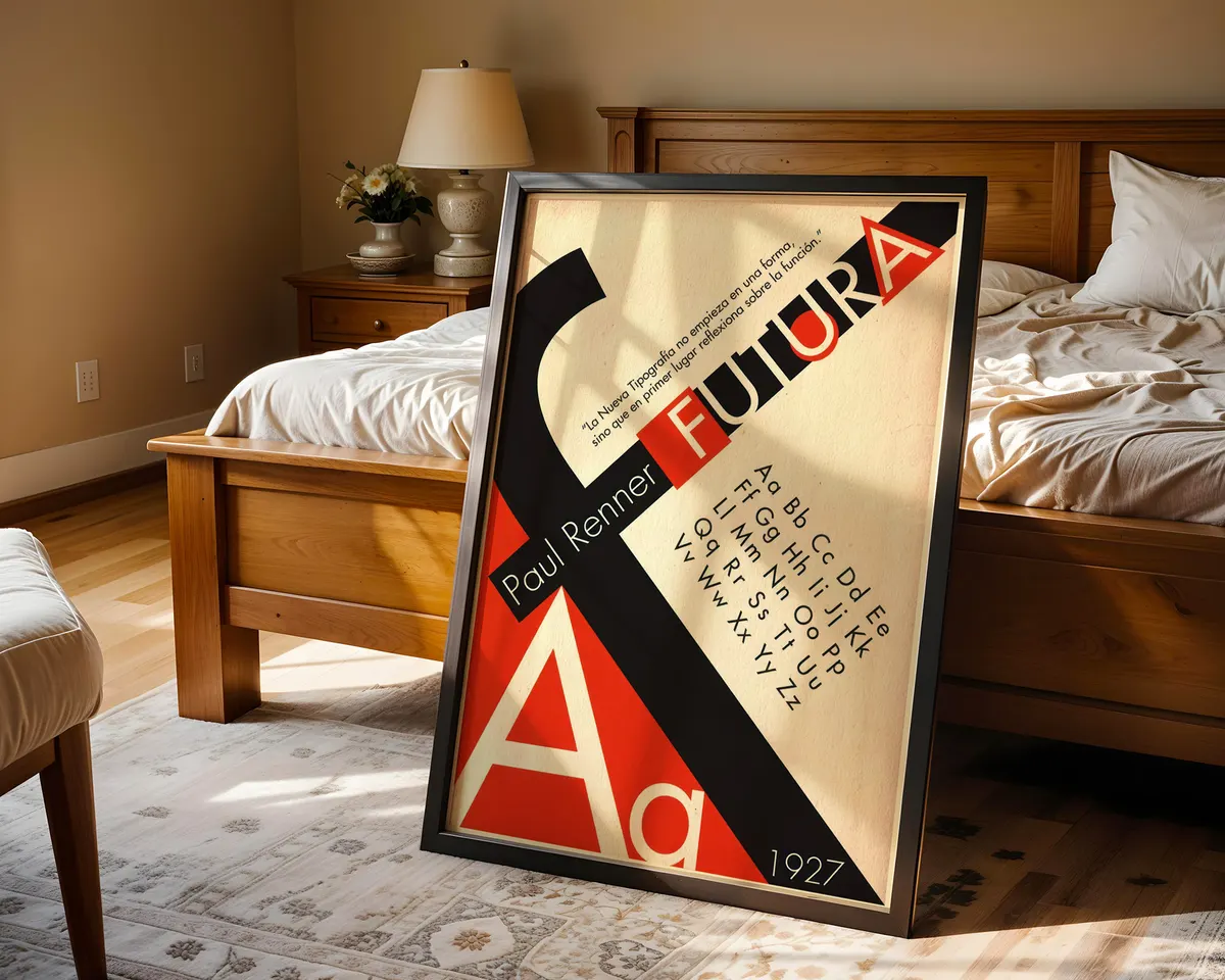 Typographic poster celebrating the Futura typeface with clean geometric sans-serif letterforms in a modernist layout. — photo 4