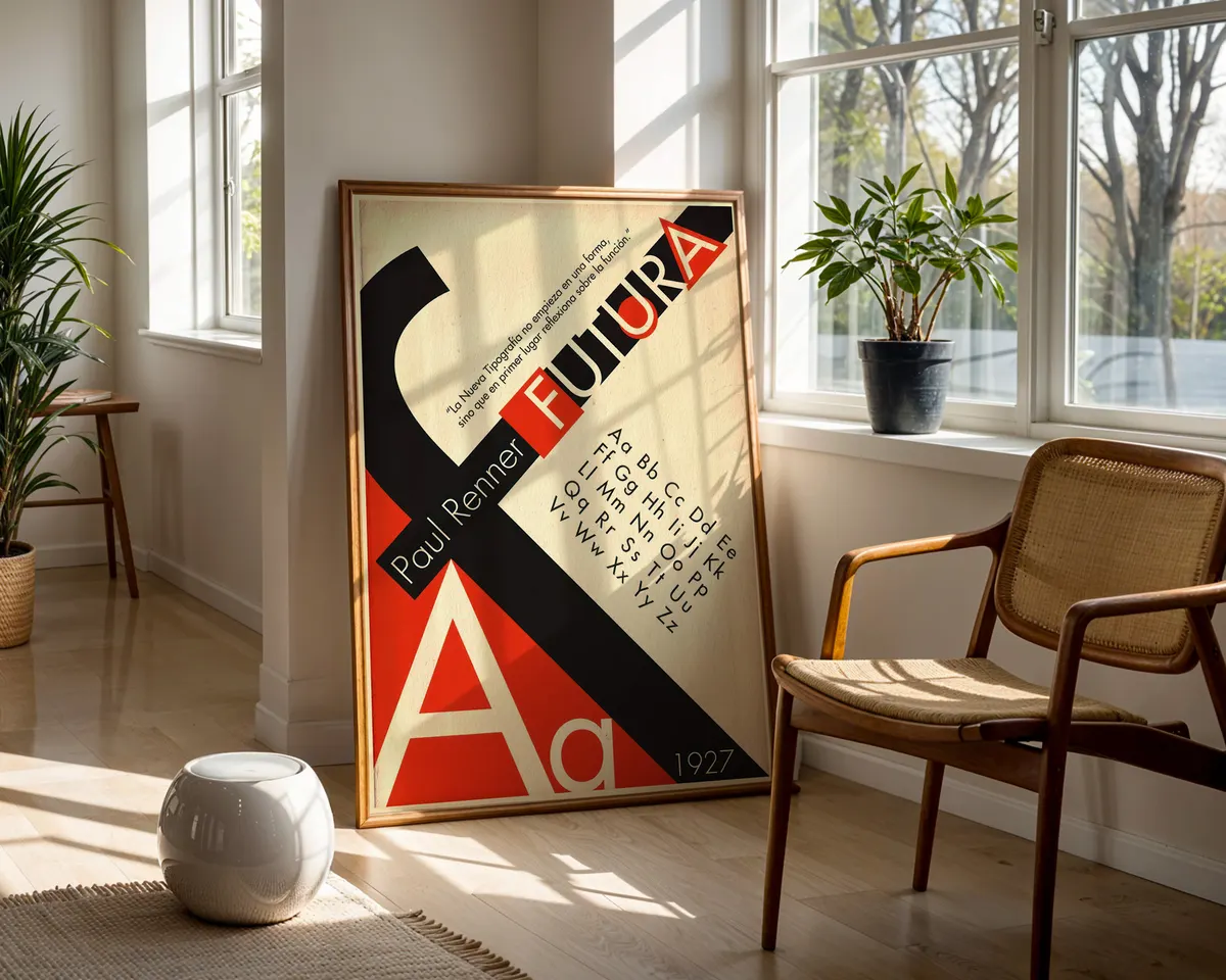 Typographic poster celebrating the Futura typeface with clean geometric sans-serif letterforms in a modernist layout. — photo 5