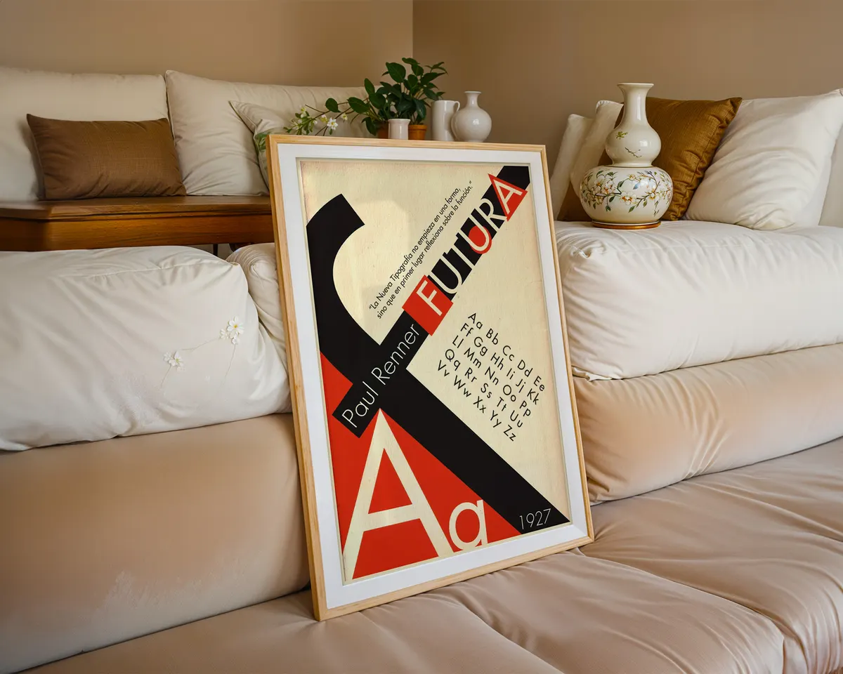 Typographic poster celebrating the Futura typeface with clean geometric sans-serif letterforms in a modernist layout. — photo 6