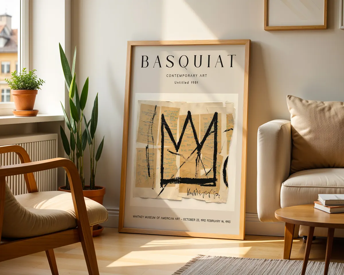 Street art style poster with a bold crown motif in raw expressive neo-expressionist mark-making inspired by 1980s New York graffiti. — photo 2