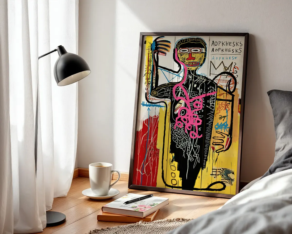Abstract street art poster with a repeating grid of graffiti-style motifs in bold contrasting colours. — photo 3
