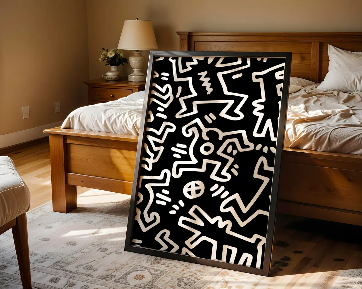 Pop art poster with energetic dancing figures in bold black line work on a clean background. — photo 4