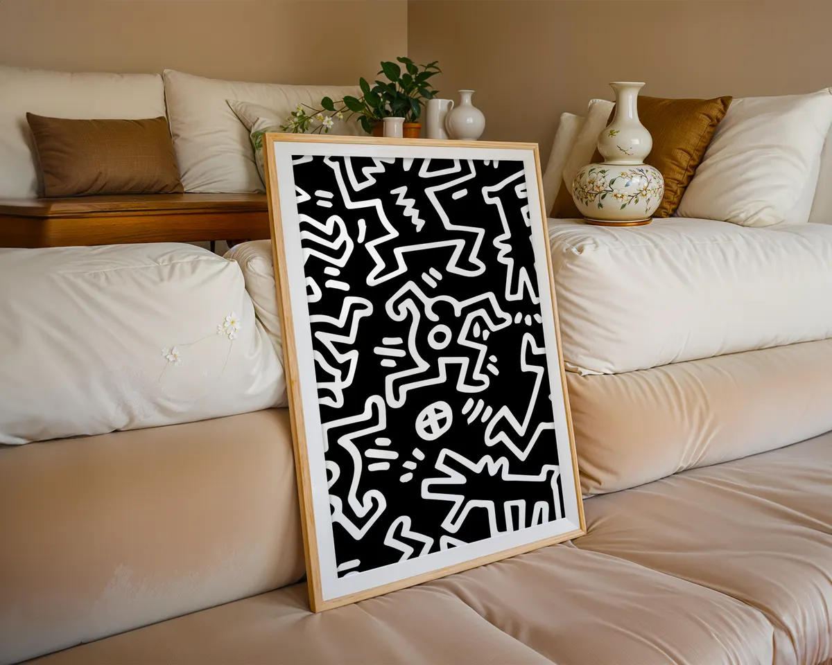 Pop art poster with energetic dancing figures in bold black line work on a clean background. — photo 6