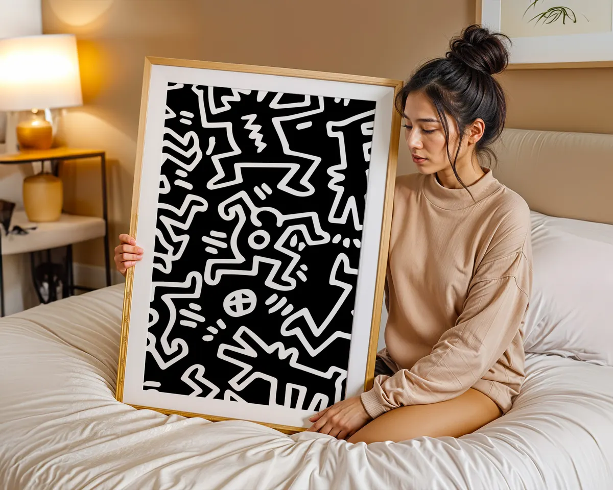 Pop art poster with energetic dancing figures in bold black line work on a clean background. — photo 7
