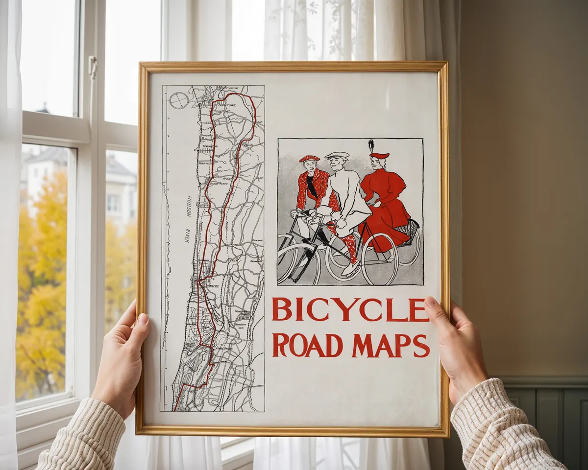 Vintage 1895 bicycle poster with a bold flat-colour illustration celebrating the early cycling era in American art nouveau style. — photo 4