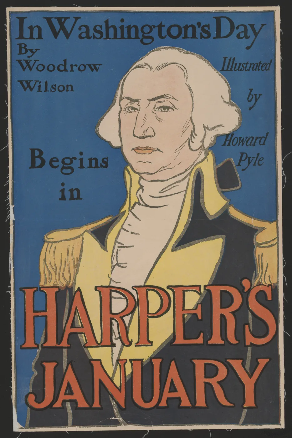 Vintage 1896 American illustration poster depicting the Washington era in warm decorative magazine art style.