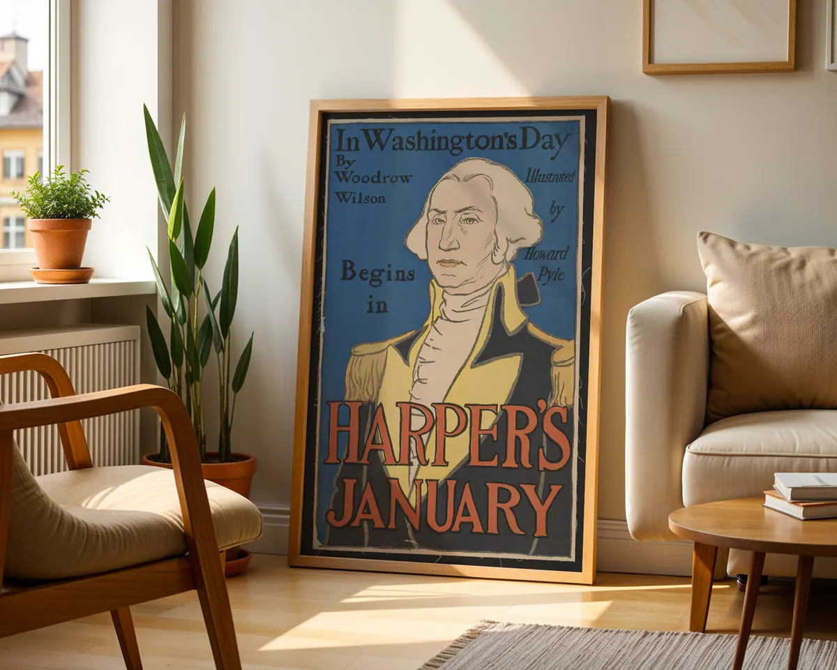Vintage 1896 American illustration poster depicting the Washington era in warm decorative magazine art style. — photo 2