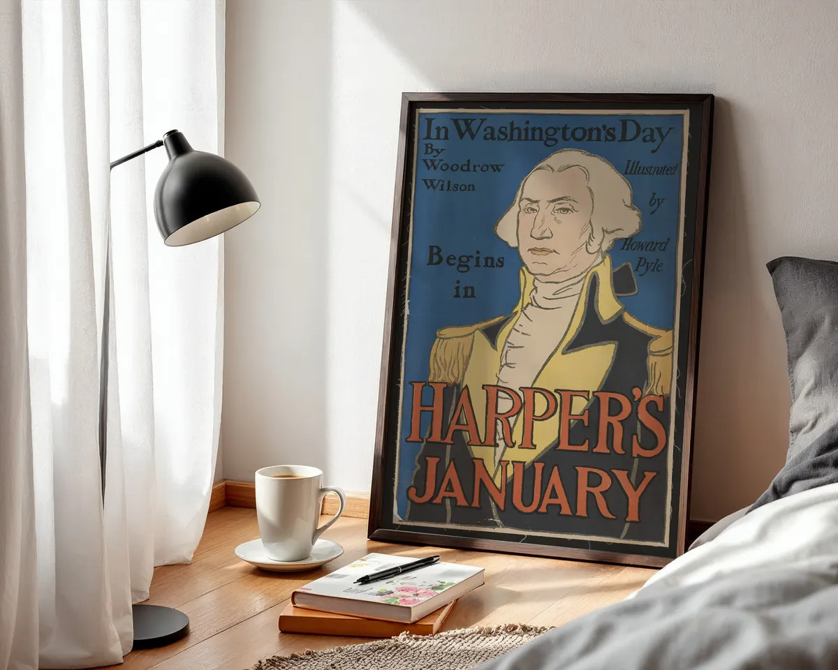 Vintage 1896 American illustration poster depicting the Washington era in warm decorative magazine art style. — photo 3