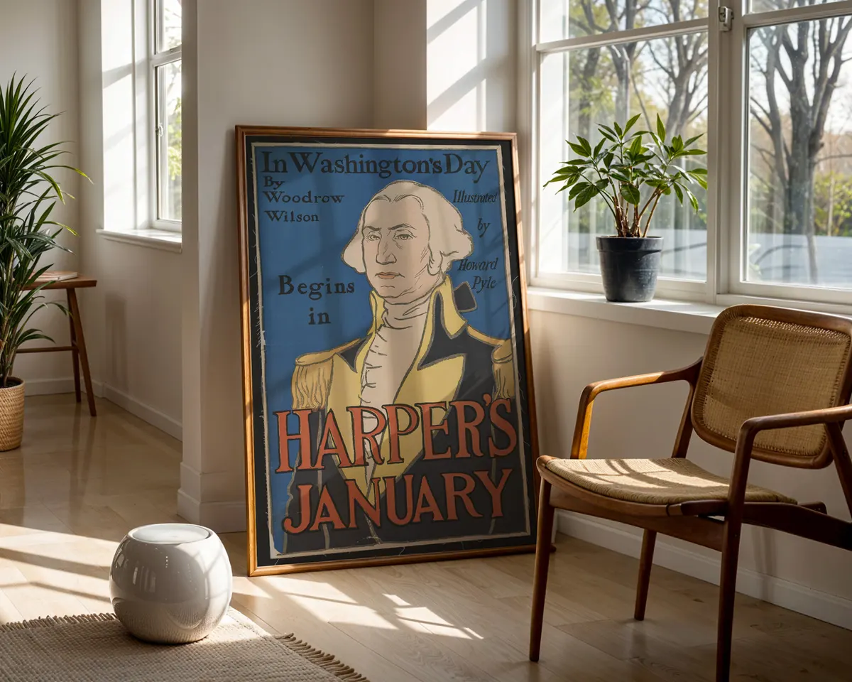 Vintage 1896 American illustration poster depicting the Washington era in warm decorative magazine art style. — photo 5
