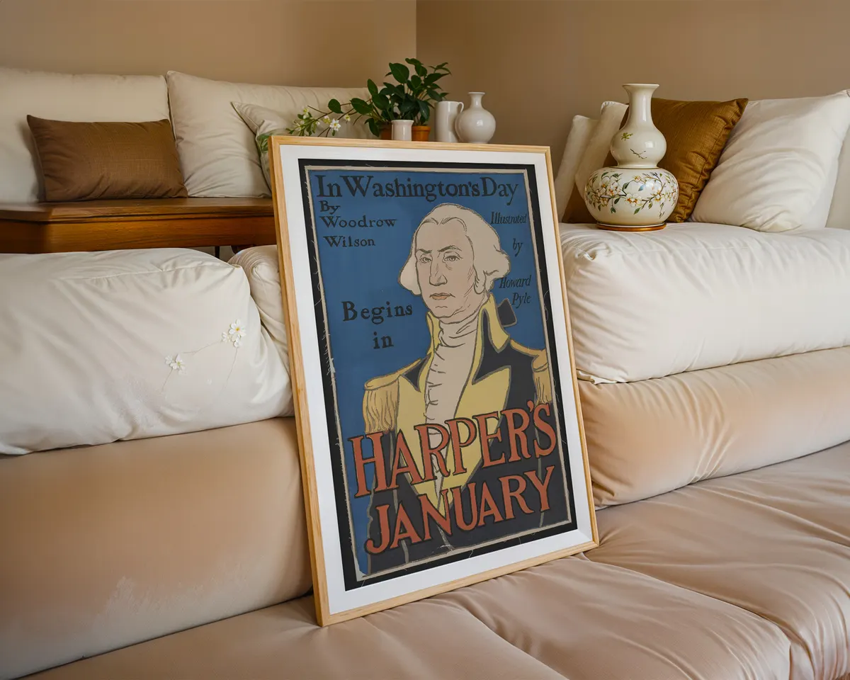 Vintage 1896 American illustration poster depicting the Washington era in warm decorative magazine art style. — photo 6